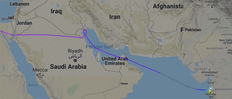 British Airways 134 Diversion Map